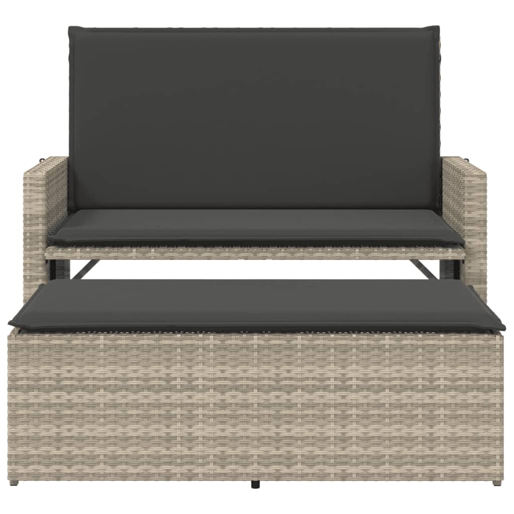 világosszürke polyrattan kerti pad párnákkal és lábtartóval