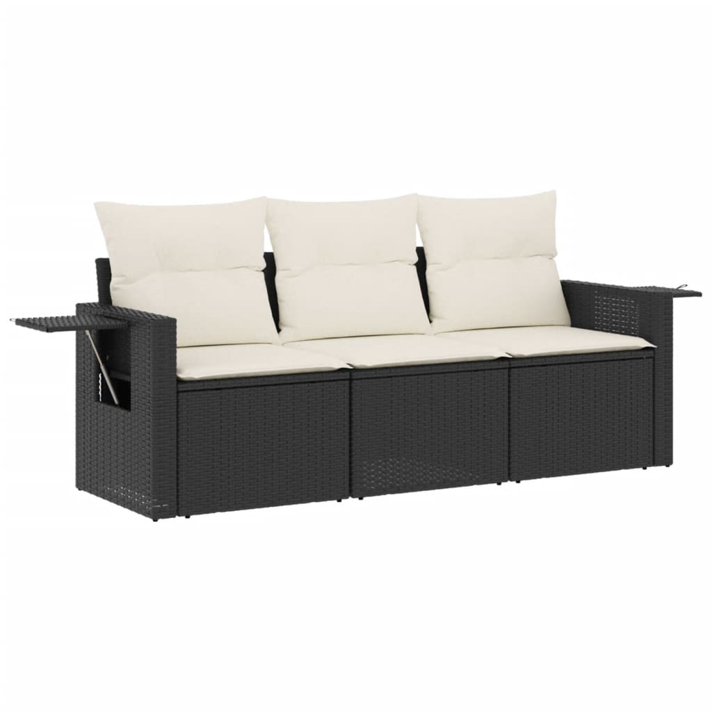 3 részes fekete polyrattan kerti ülőgarnitúra párnával