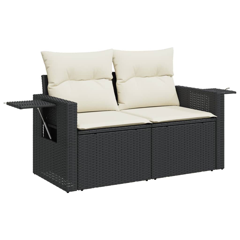 3 részes fekete polyrattan kerti ülőgarnitúra párnával