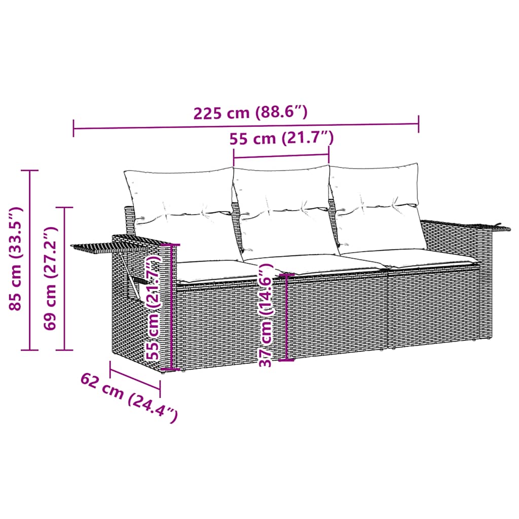 3 részes világosszürke polyrattan kerti ülőgarnitúra párnával