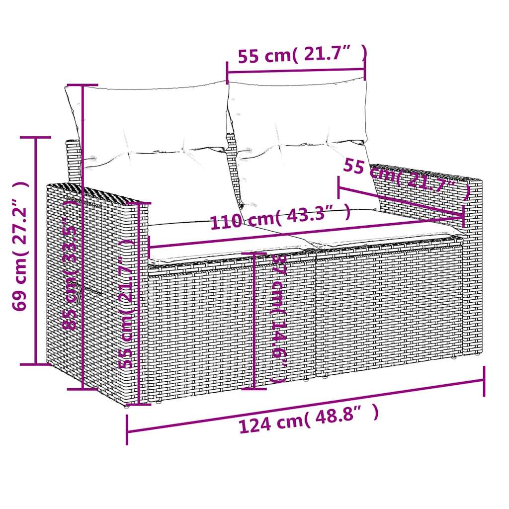 3 részes világosszürke polyrattan kerti ülőgarnitúra párnával