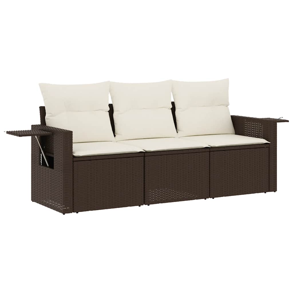 3 részes barna polyrattan kerti ülőgarnitúra párnával
