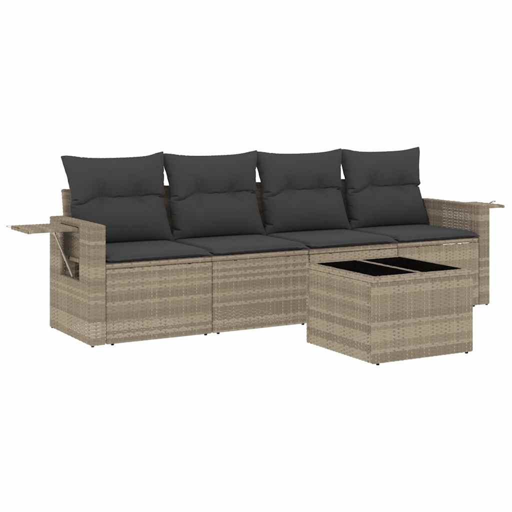 5 részes világosszürke polyrattan kerti ülőgarnitúra párnákkal