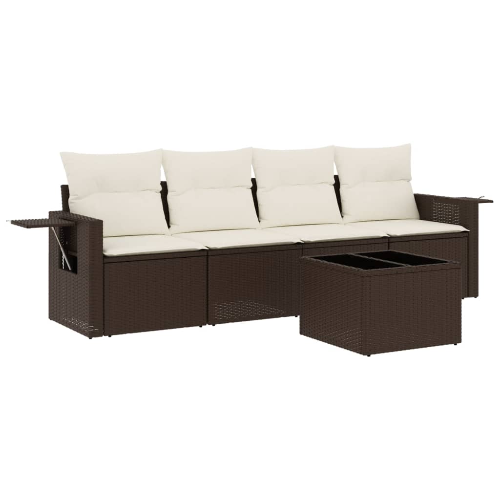 5 részes barna polyrattan kerti ülőgarnitúra párnával