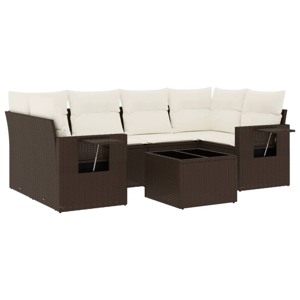 7 részes barna polyrattan kerti ülőgarnitúra párnákkal