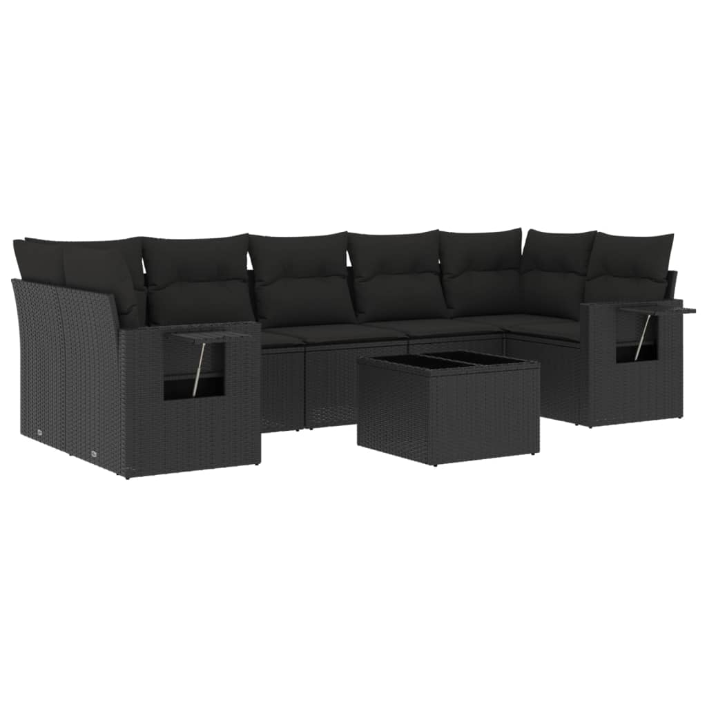 8 részes fekete polyrattan kerti ülőgarnitúra párnákkal
