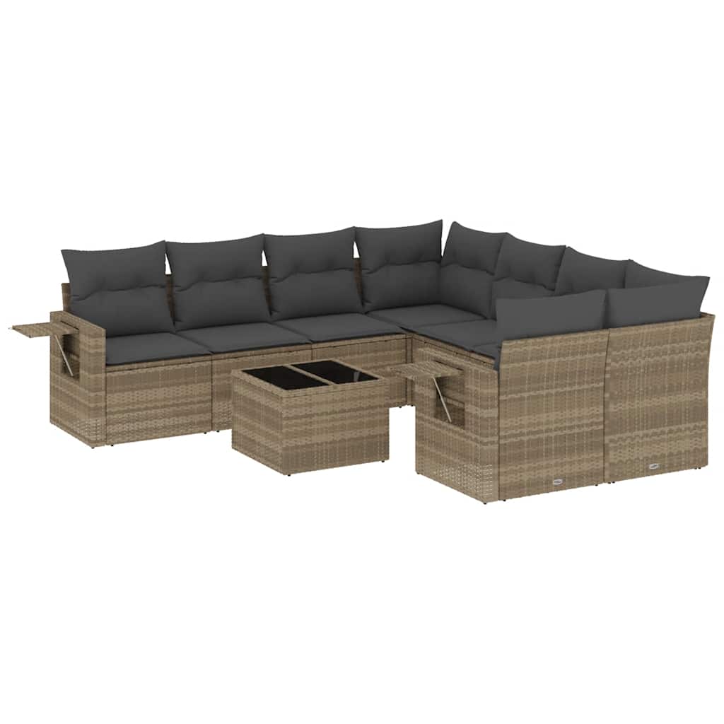 9 részes világosszürke polyrattan kerti ülőgarnitúra párnával