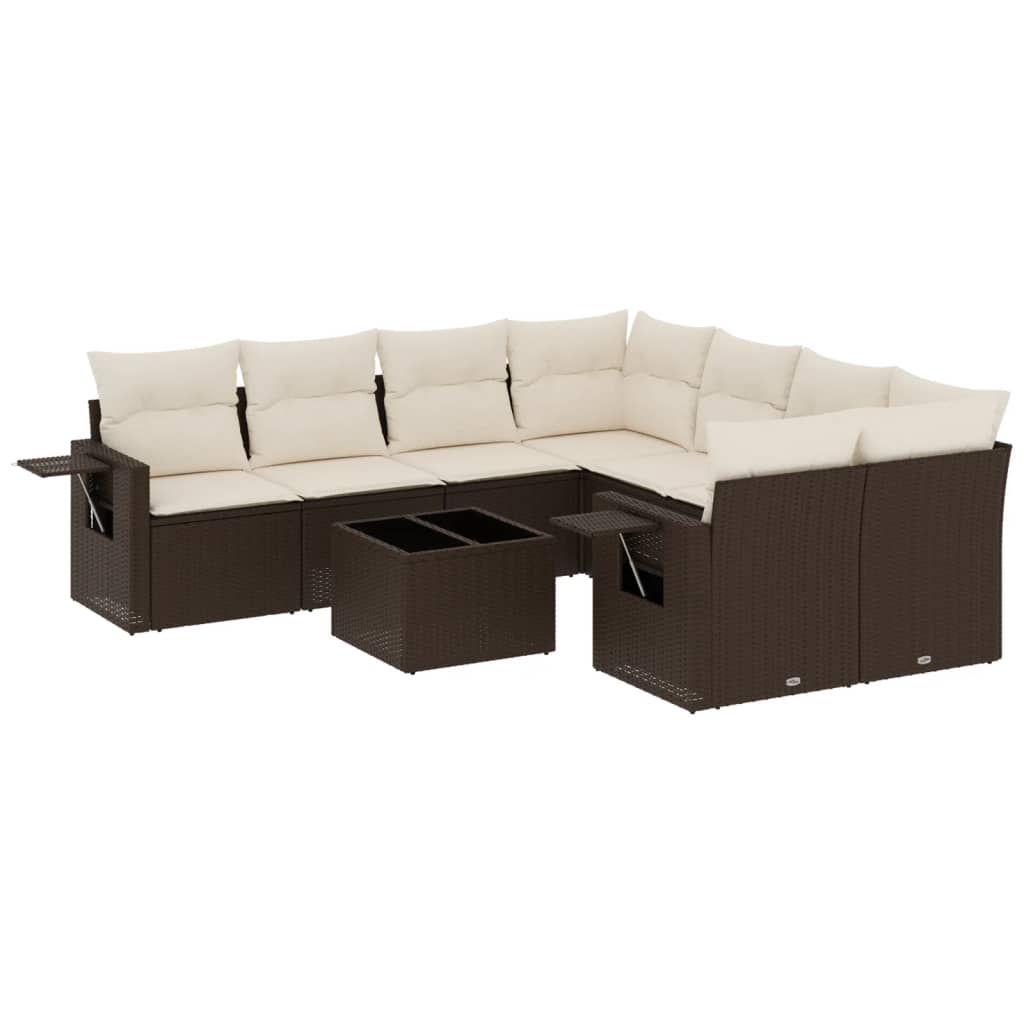 9 részes barna polyrattan kerti ülőgarnitúra párnákkal