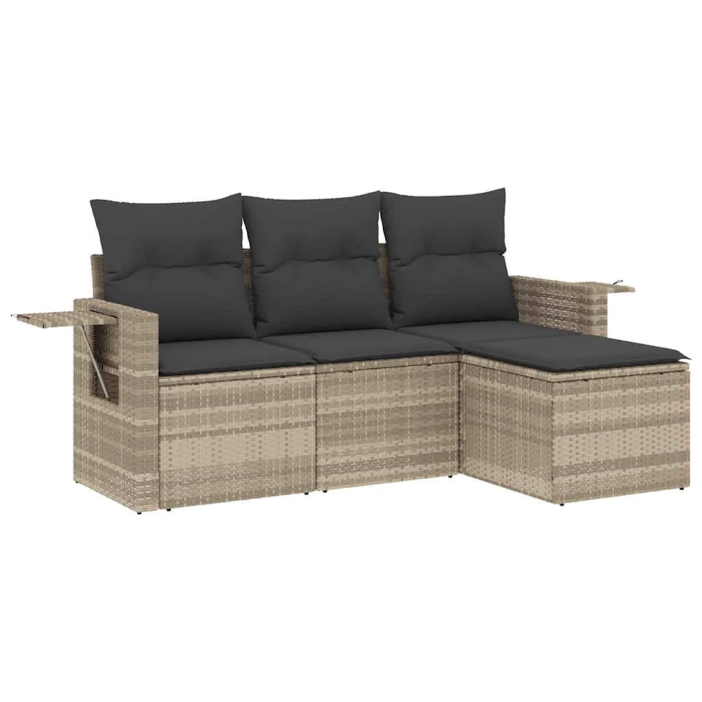 4 részes világosszürke polyrattan kerti ülőgarnitúra párnákkal