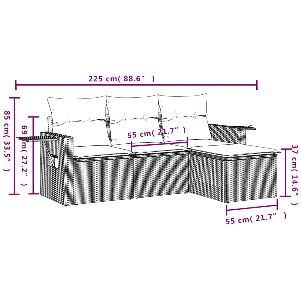 4 részes világosszürke polyrattan kerti ülőgarnitúra párnákkal