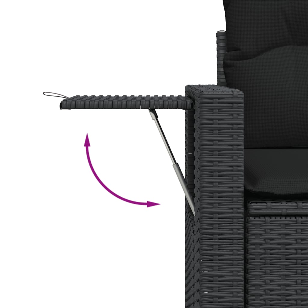 6 részes fekete polyrattan kerti ülőgarnitúra párnákkal
