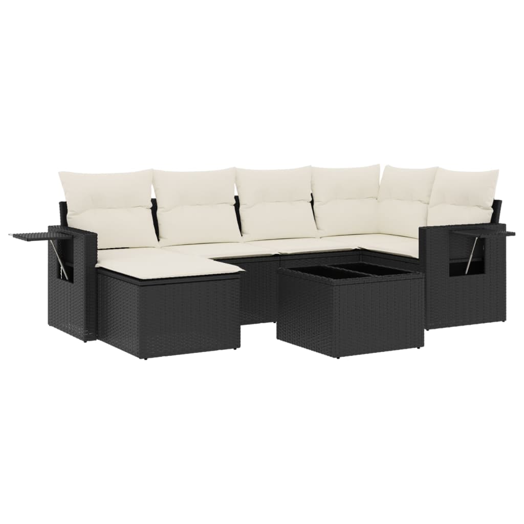 7 részes fekete polyrattan kerti ülőgarnitúra párnával