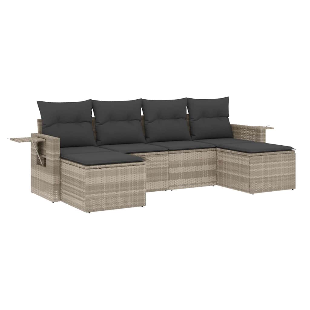 6 részes világosszürke polyrattan kerti ülőgarnitúra párnákkal