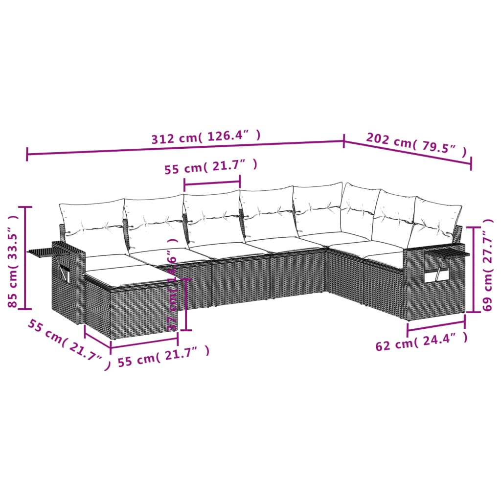 8 részes fekete polyrattan kerti ülőgarnitúra párnákkal