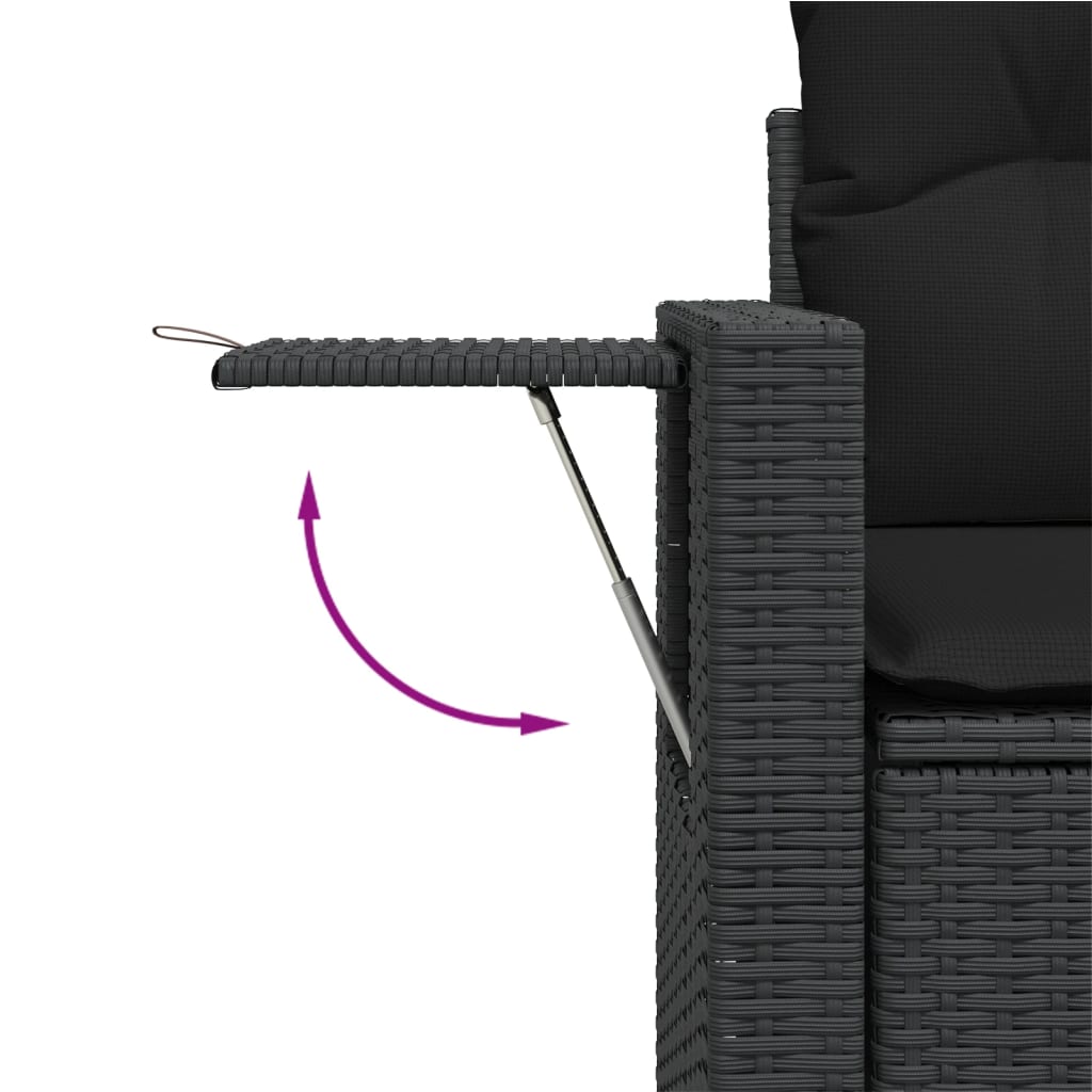 7 részes fekete polyrattan kerti ülőgarnitúra párnával