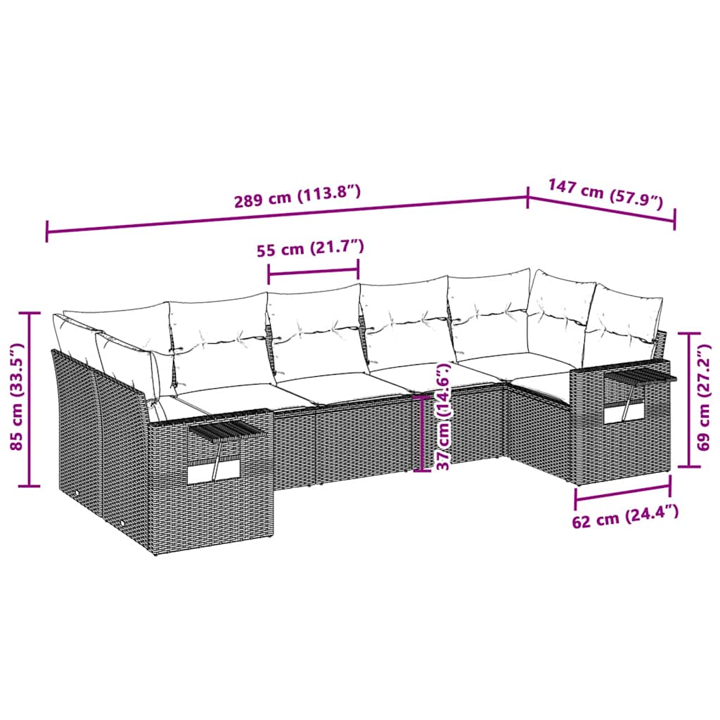 7 részes világosszürke polyrattan kerti ülőgarnitúra párnákkal