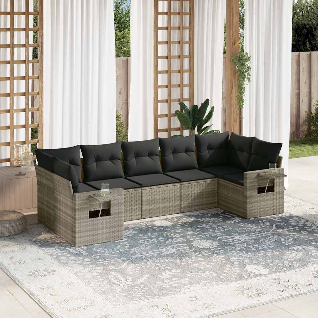 7 részes világosszürke polyrattan kerti ülőgarnitúra párnákkal