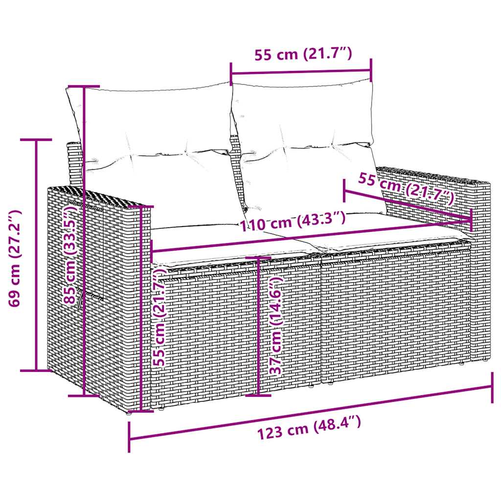 10 részes barna polyrattan kerti ülőgarnitúra párnákkal