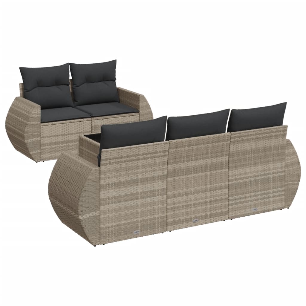 6 részes világosszürke polyrattan kerti ülőgarnitúra párnákkal
