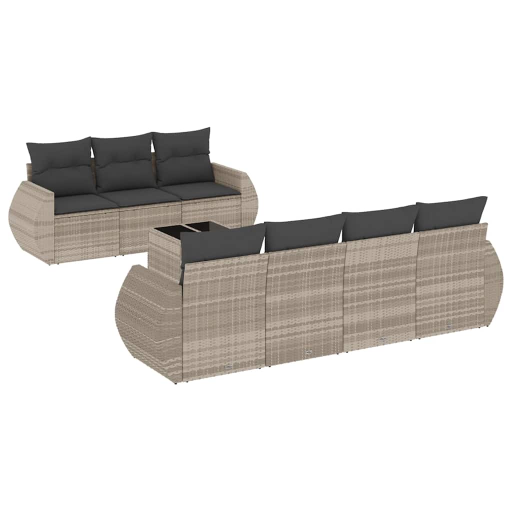 8 részes világosszürke polyrattan kerti ülőgarnitúra párnával