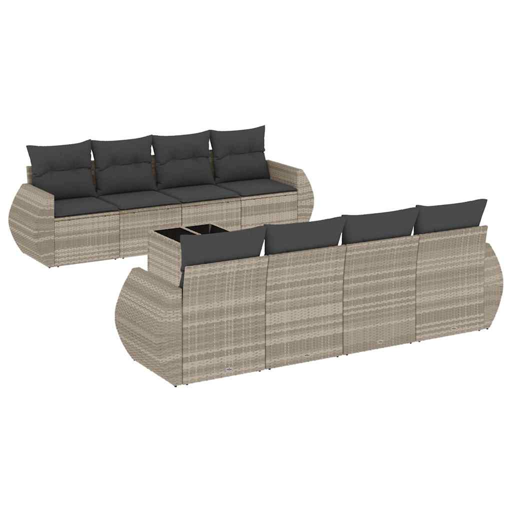 9 részes világosszürke polyrattan kerti ülőgarnitúra párnával