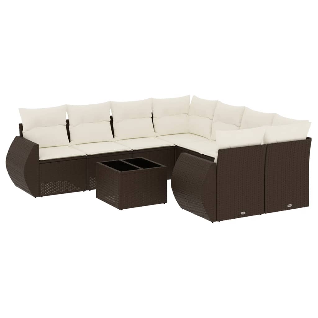 9 részes barna polyrattan kerti ülőgarnitúra párnákkal