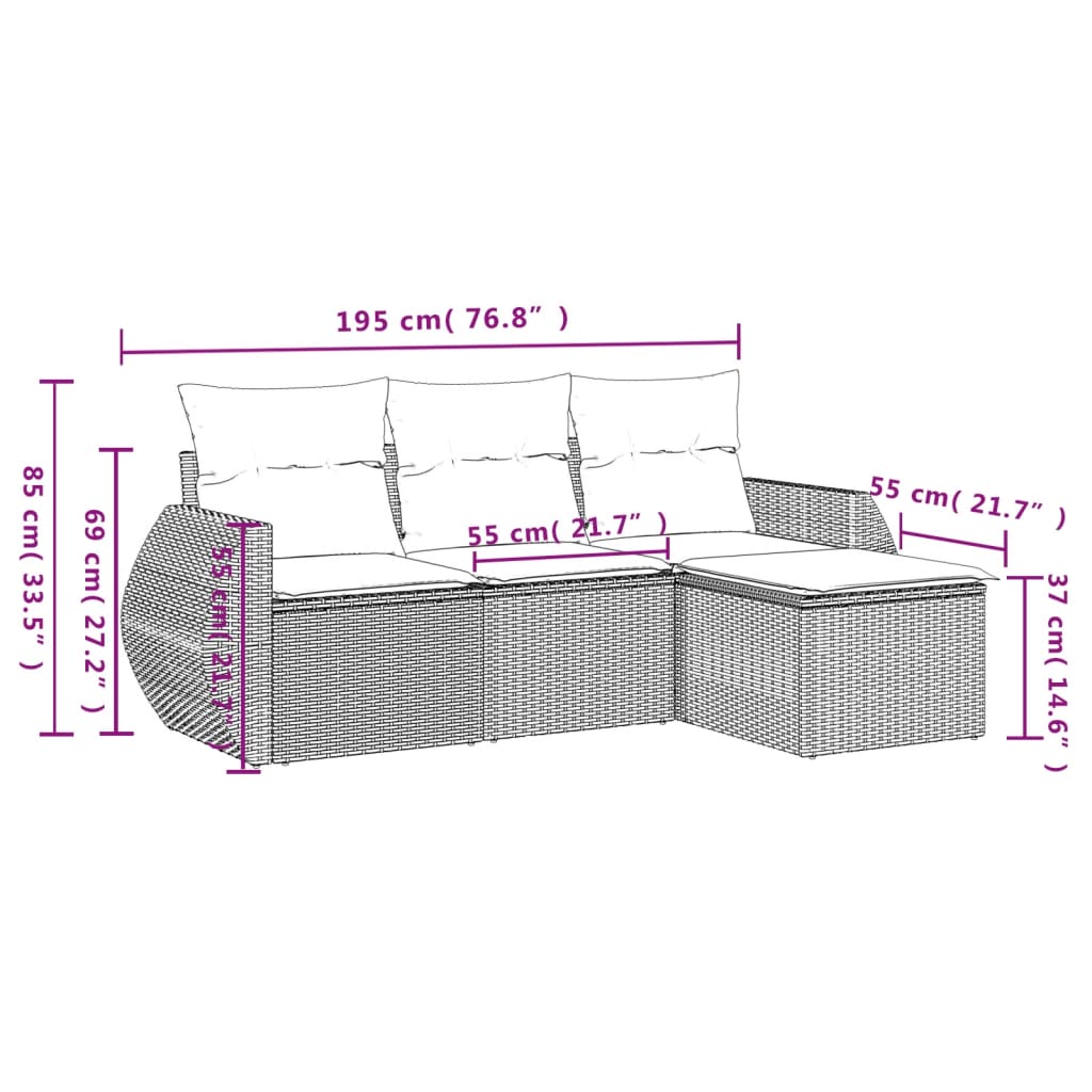4 részes bézs polyrattan kerti ülőgarnitúra párnákkal