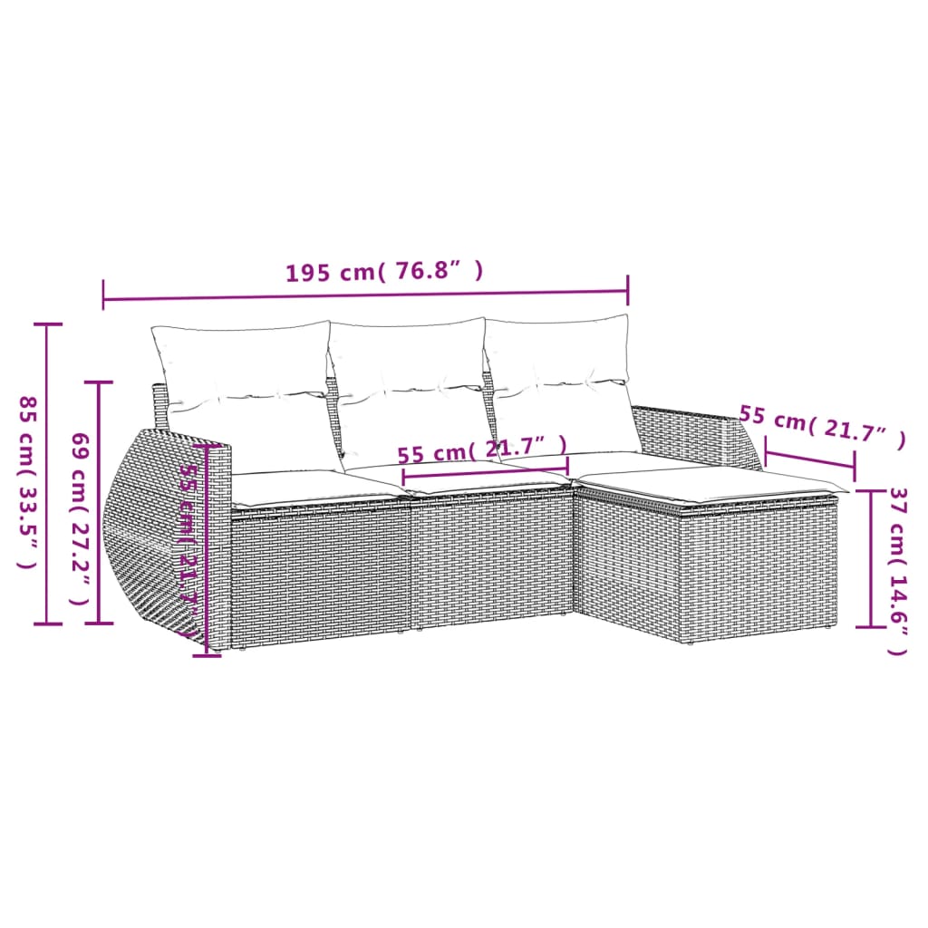 4 részes szürke polyrattan kerti ülőgarnitúra párnákkal