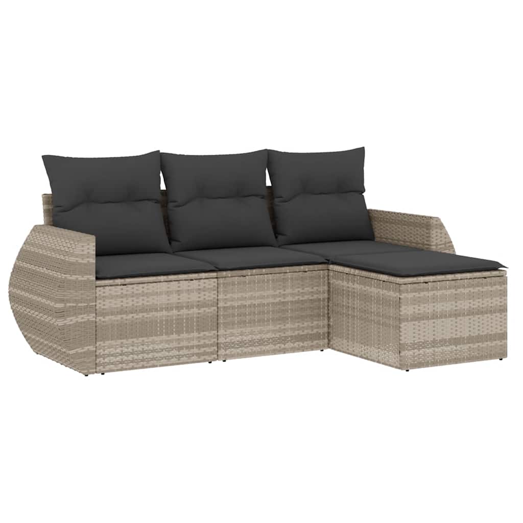 4 részes világosszürke polyrattan kerti ülőgarnitúra párnákkal