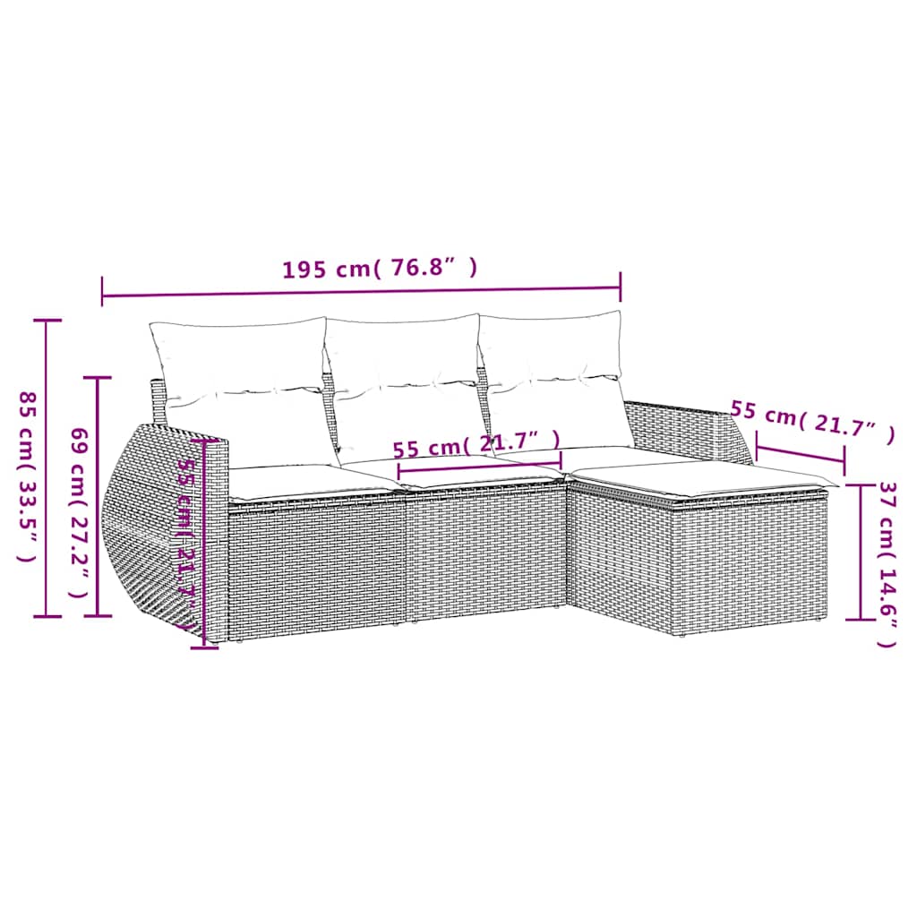 4 részes világosszürke polyrattan kerti ülőgarnitúra párnákkal