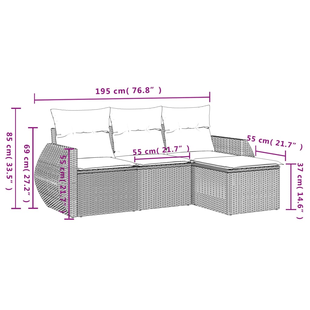 4 részes barna polyrattan kerti ülőgarnitúra párnákkal