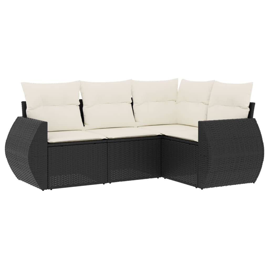 4 részes fekete polyrattan kerti ülőgarnitúra párnákkal