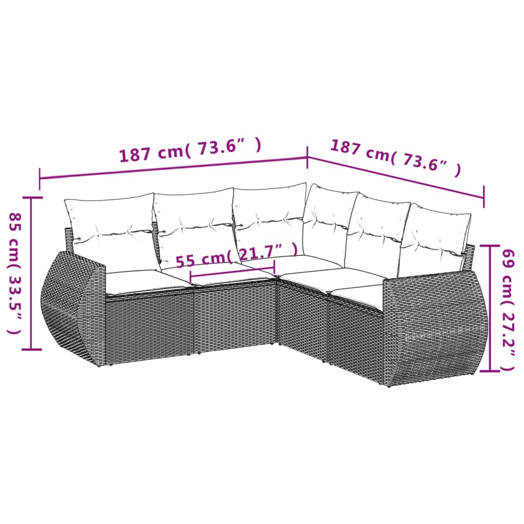 5 részes barna polyrattan kerti ülőgarnitúra párnával