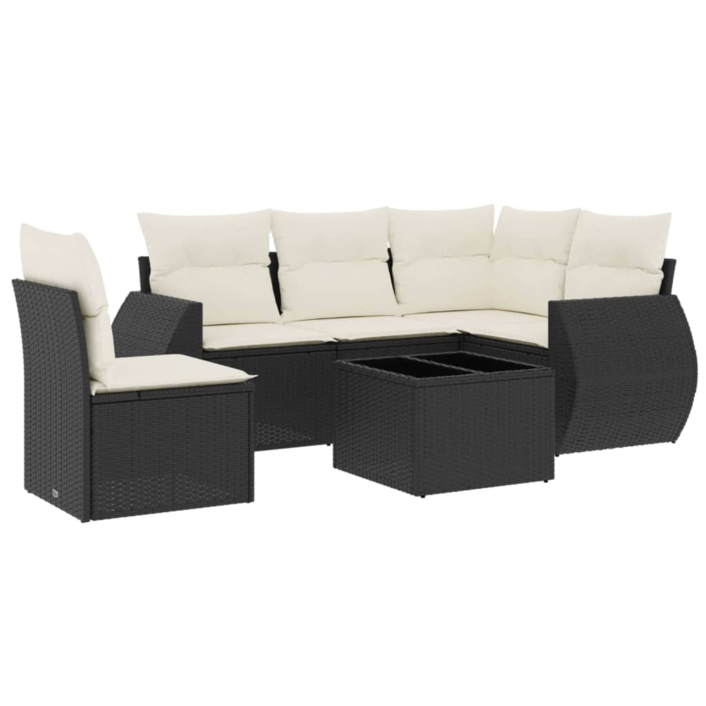 6 részes fekete polyrattan kerti ülőgarnitúra párnákkal