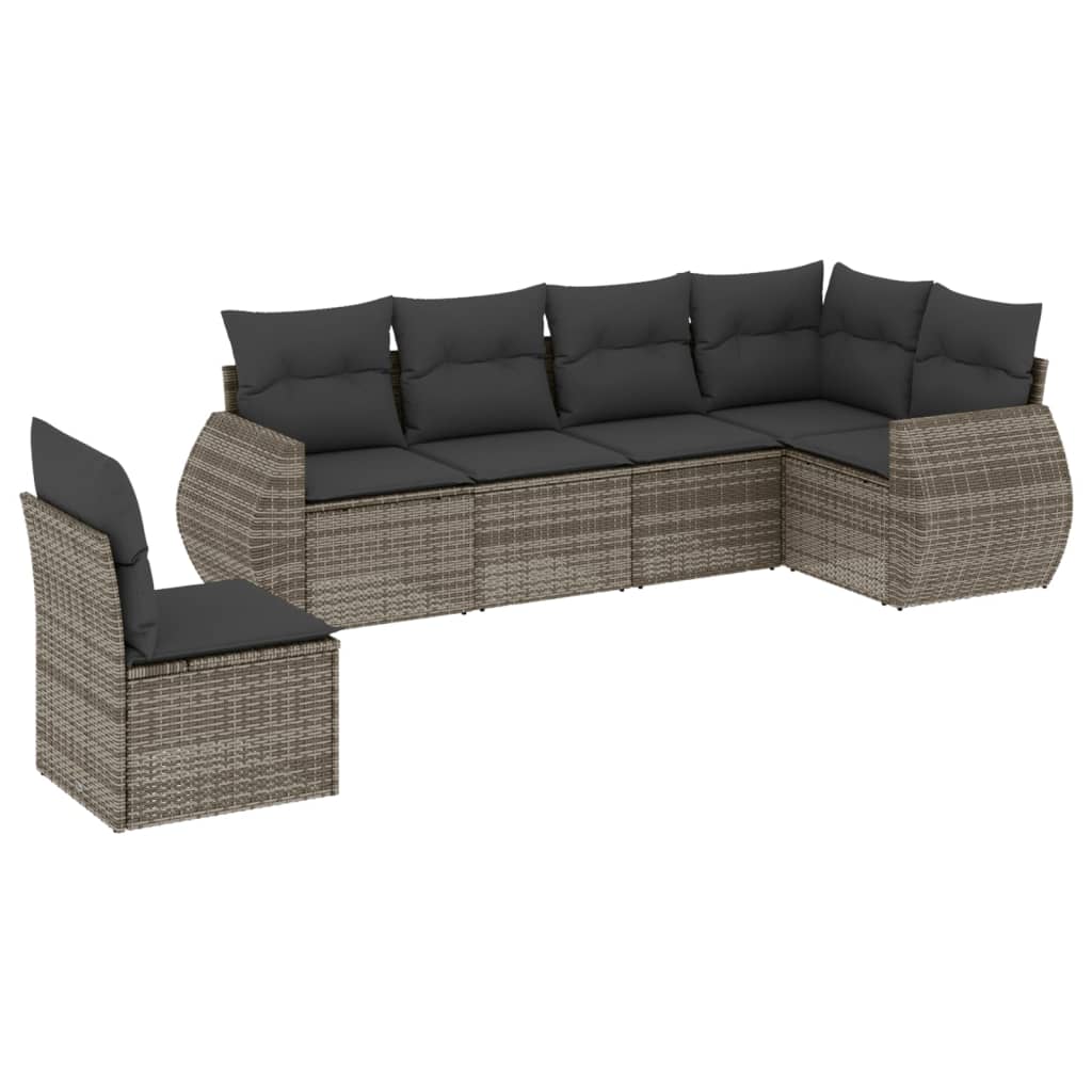 6 részes szürke polyrattan kerti ülőgarnitúra párnákkal