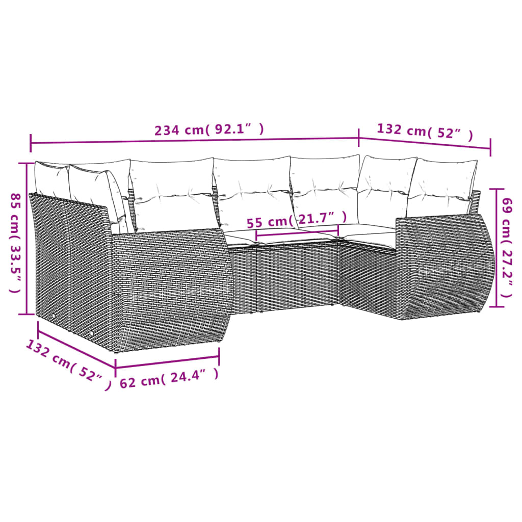 6 részes szürke polyrattan kerti ülőgarnitúra párnákkal