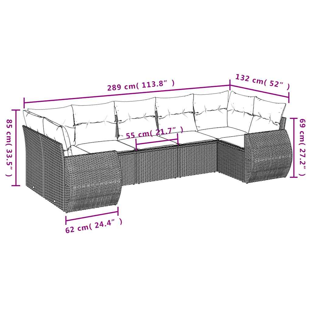 7 részes világosszürke polyrattan kerti ülőgarnitúra párnákkal