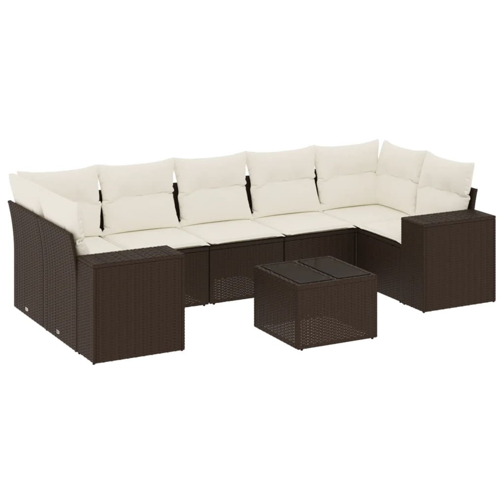 8 részes barna polyrattan kerti ülőgarnitúra párnákkal