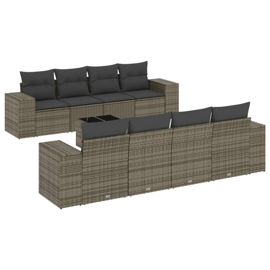 9 részes szürke polyrattan kerti ülőgarnitúra párnákkal