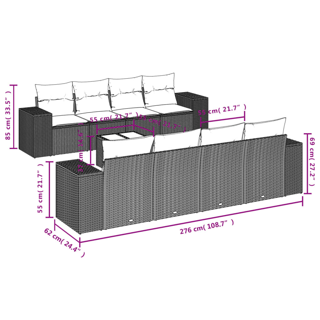 9 részes szürke polyrattan kerti ülőgarnitúra párnákkal