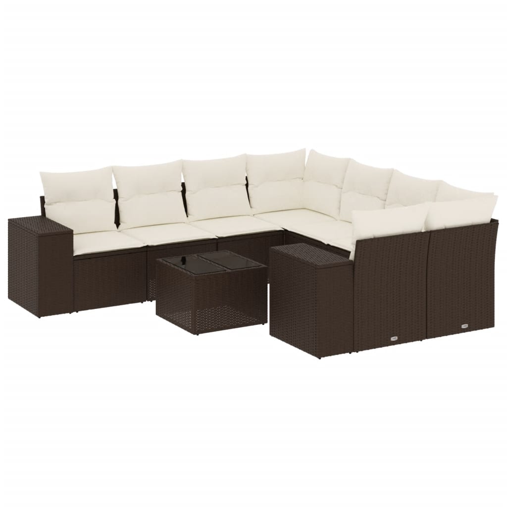 9 részes barna polyrattan kerti ülőgarnitúra párnákkal