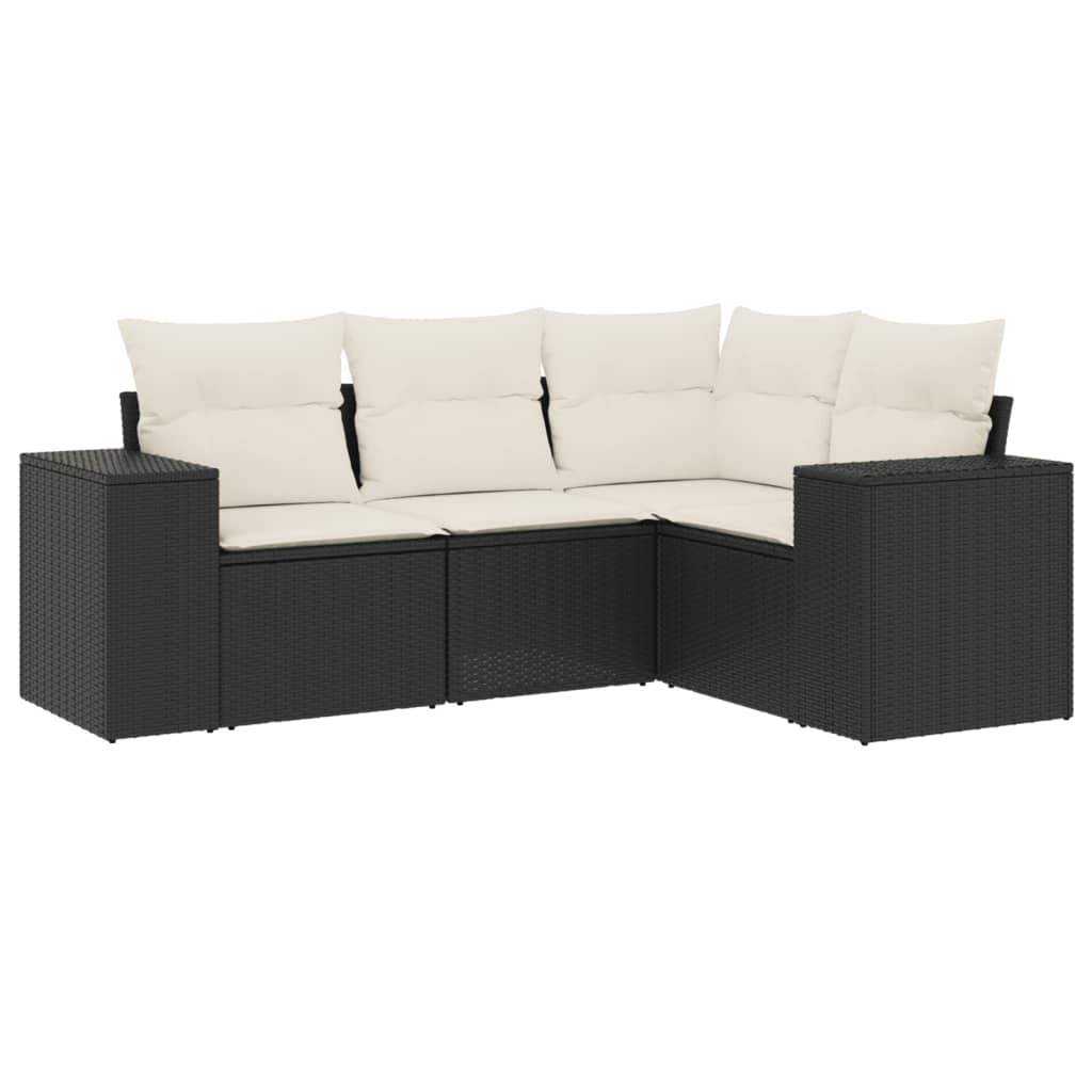 4 részes fekete polyrattan kerti ülőgarnitúra párnákkal