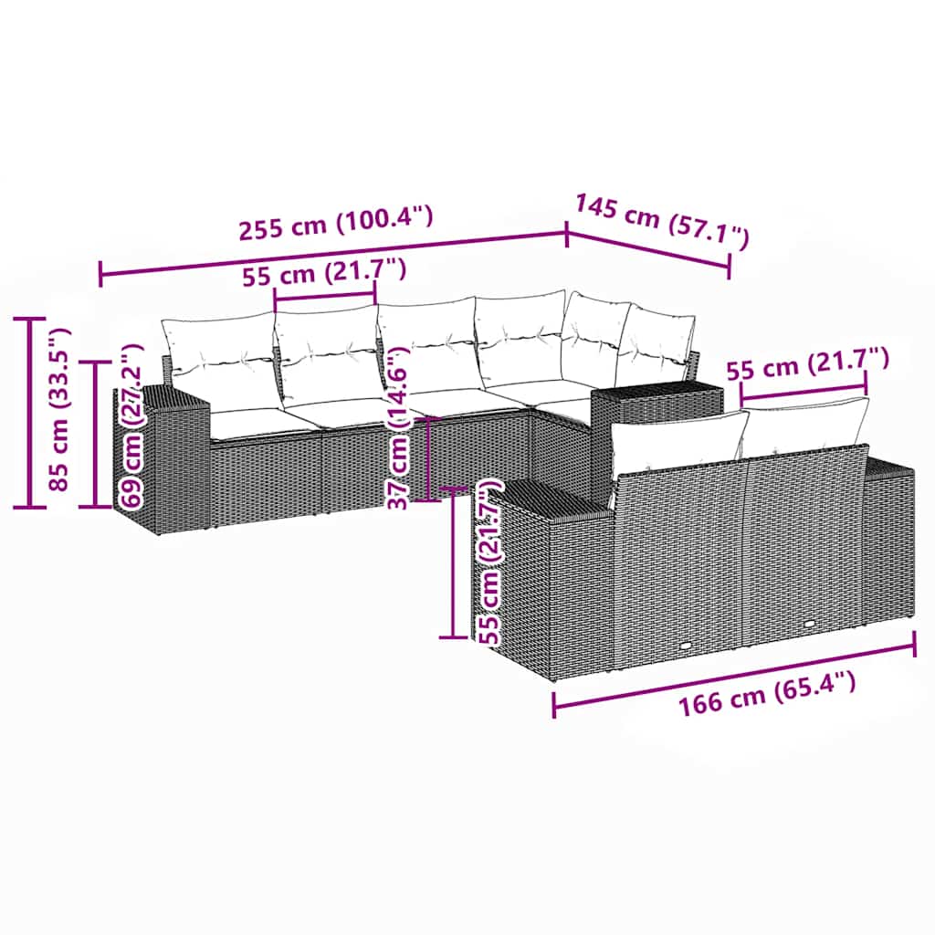 7 részes világosszürke polyrattan kerti ülőgarnitúra párnákkal
