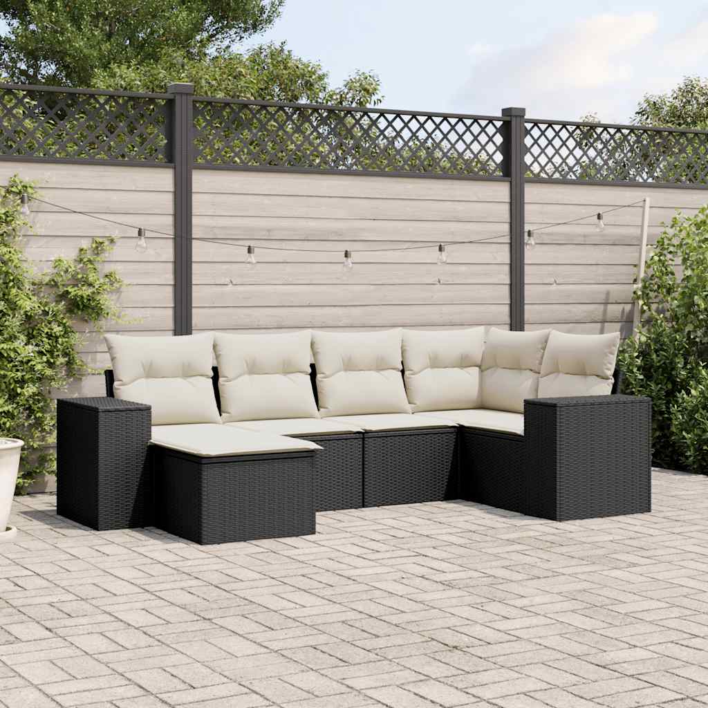 6 részes fekete polyrattan kerti ülőgarnitúra párnákkal