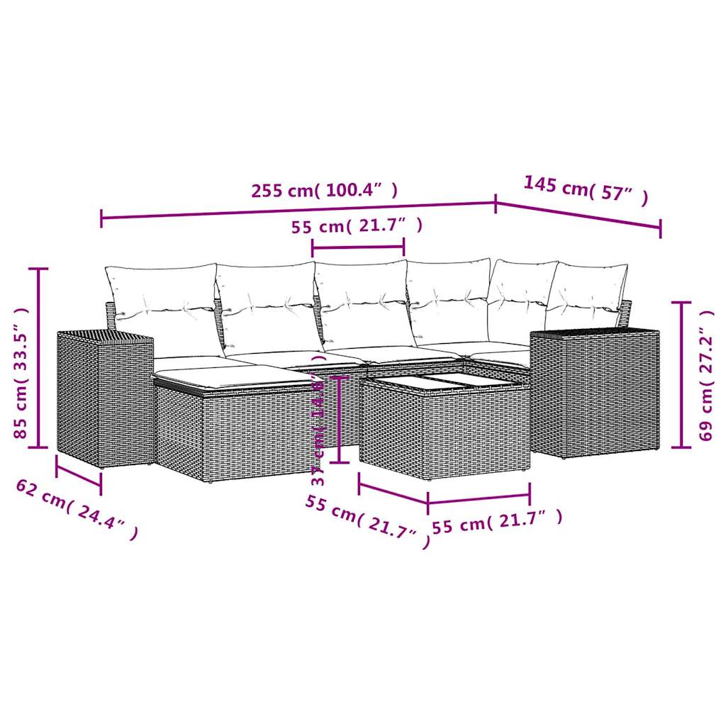 7 részes fekete polyrattan kerti ülőgarnitúra párnával