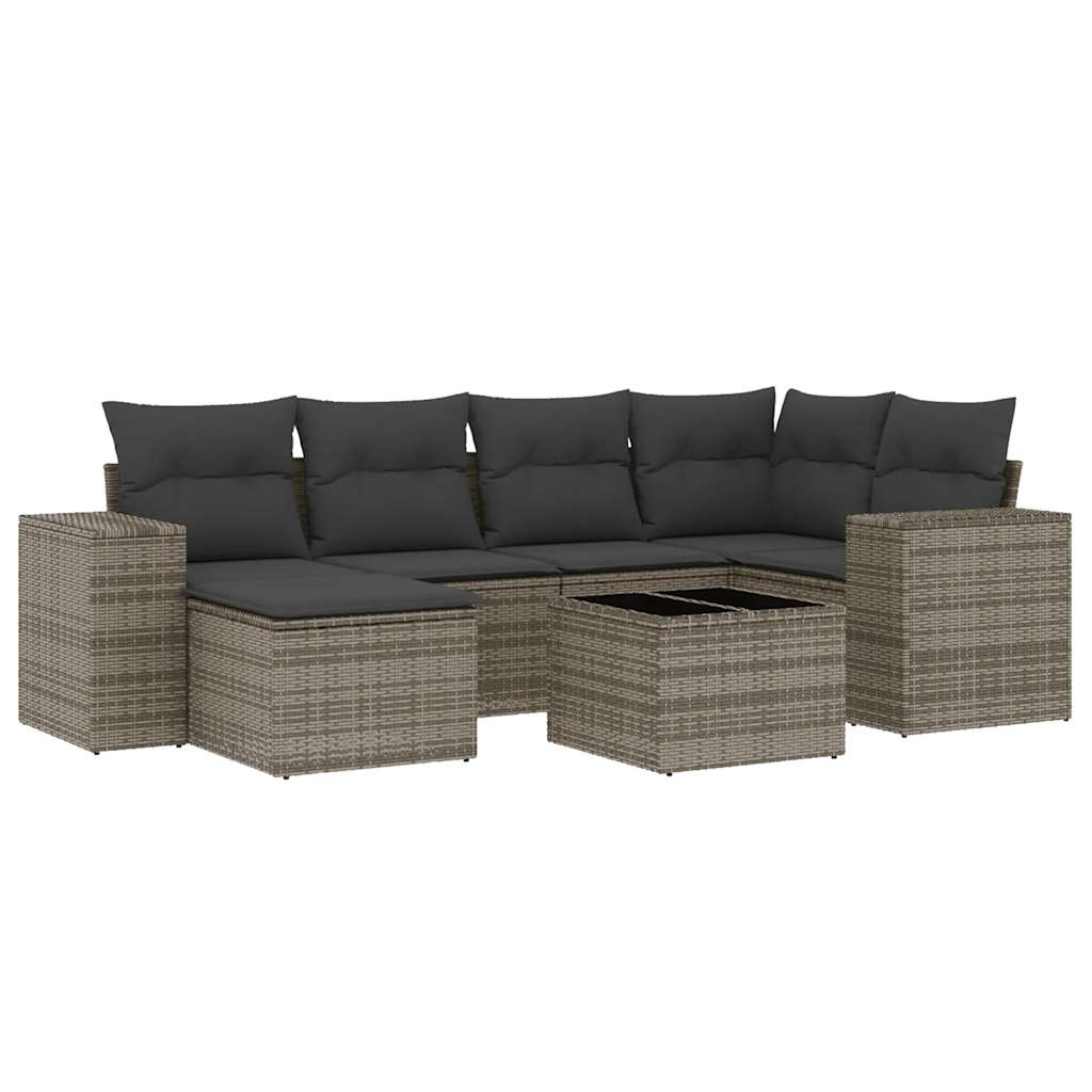 7 részes szürke polyrattan kerti ülőgarnitúra párnákkal