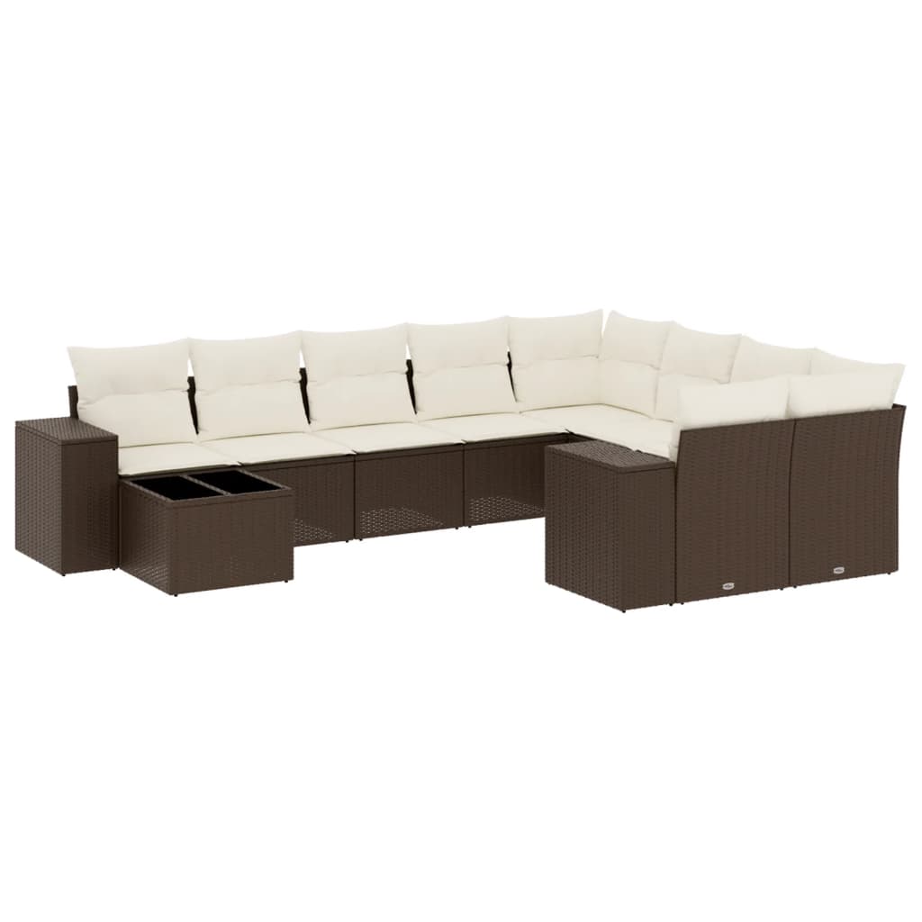 10 részes barna polyrattan kerti ülőgarnitúra párnákkal