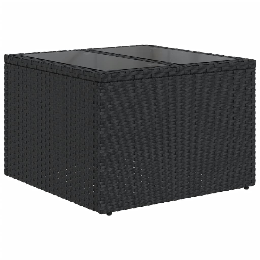 11 db fekete polyrattan kerti kanapégarnitúra párnákkal