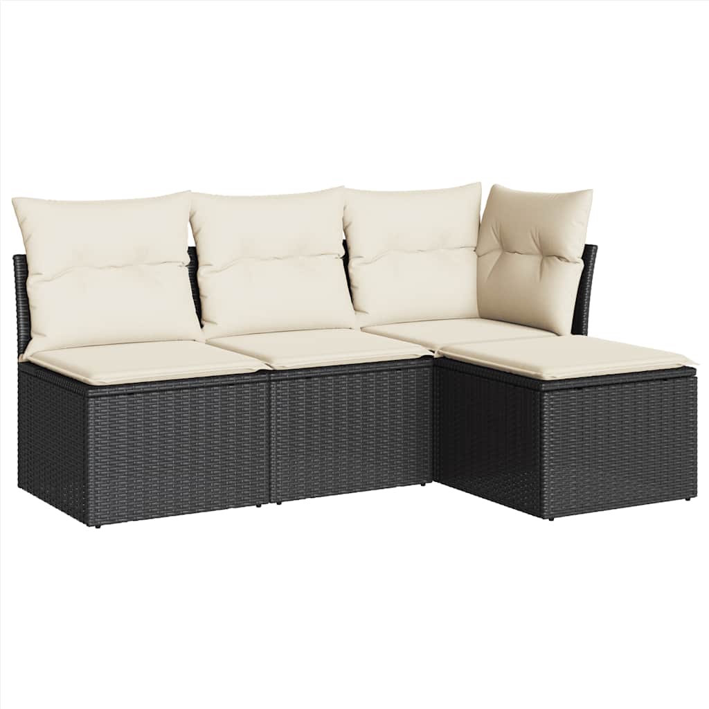 4 részes fekete polyrattan kerti ülőgarnitúra párnákkal