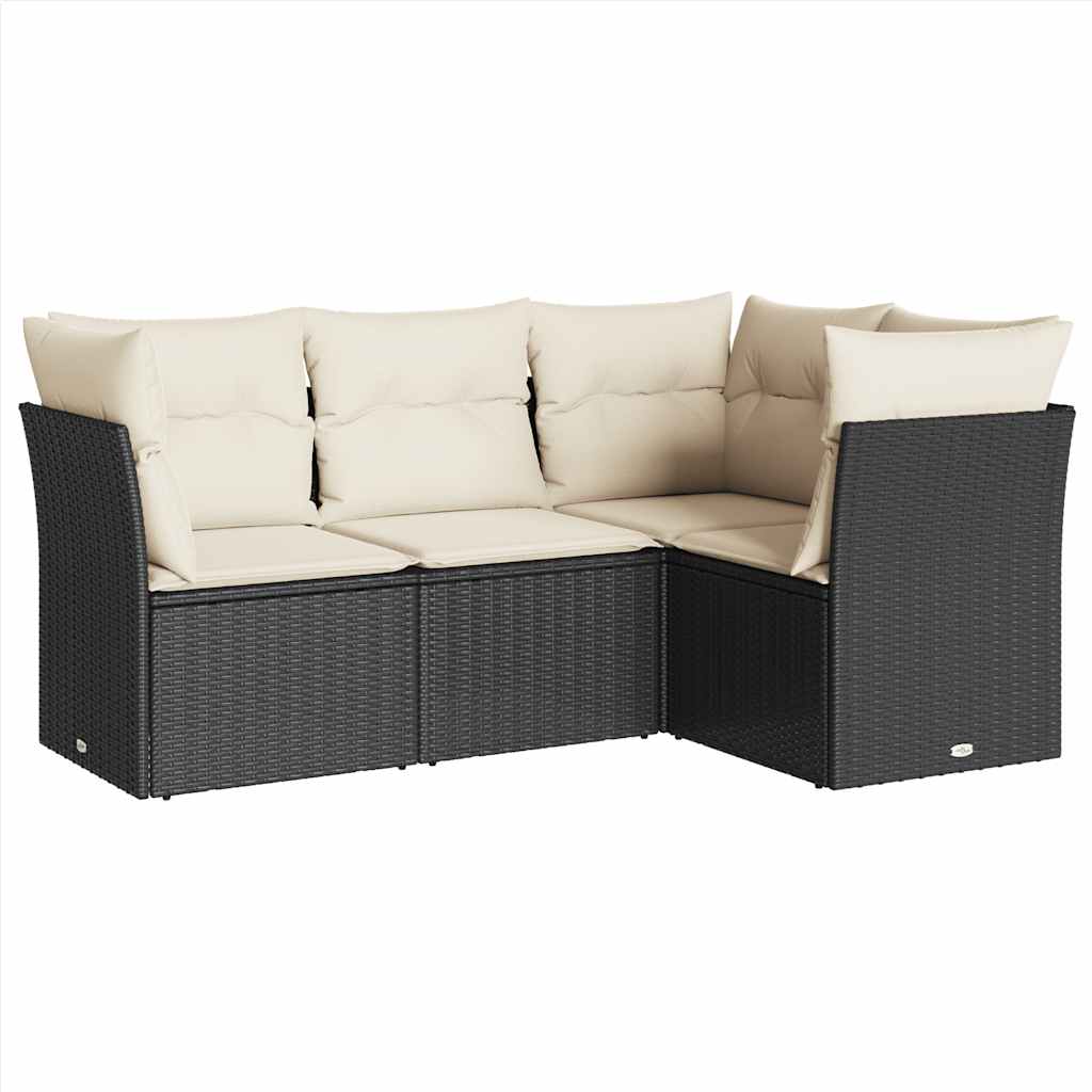4 részes fekete polyrattan kerti ülőgarnitúra párnákkal